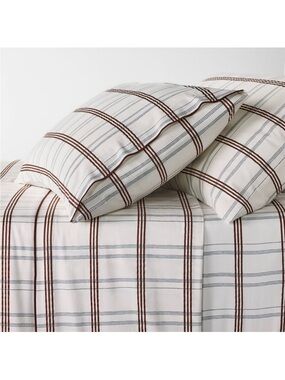 QUEEN 300 Count Contrast Merrow Edge Plaid Sheet Set - Threshold Studio McGee